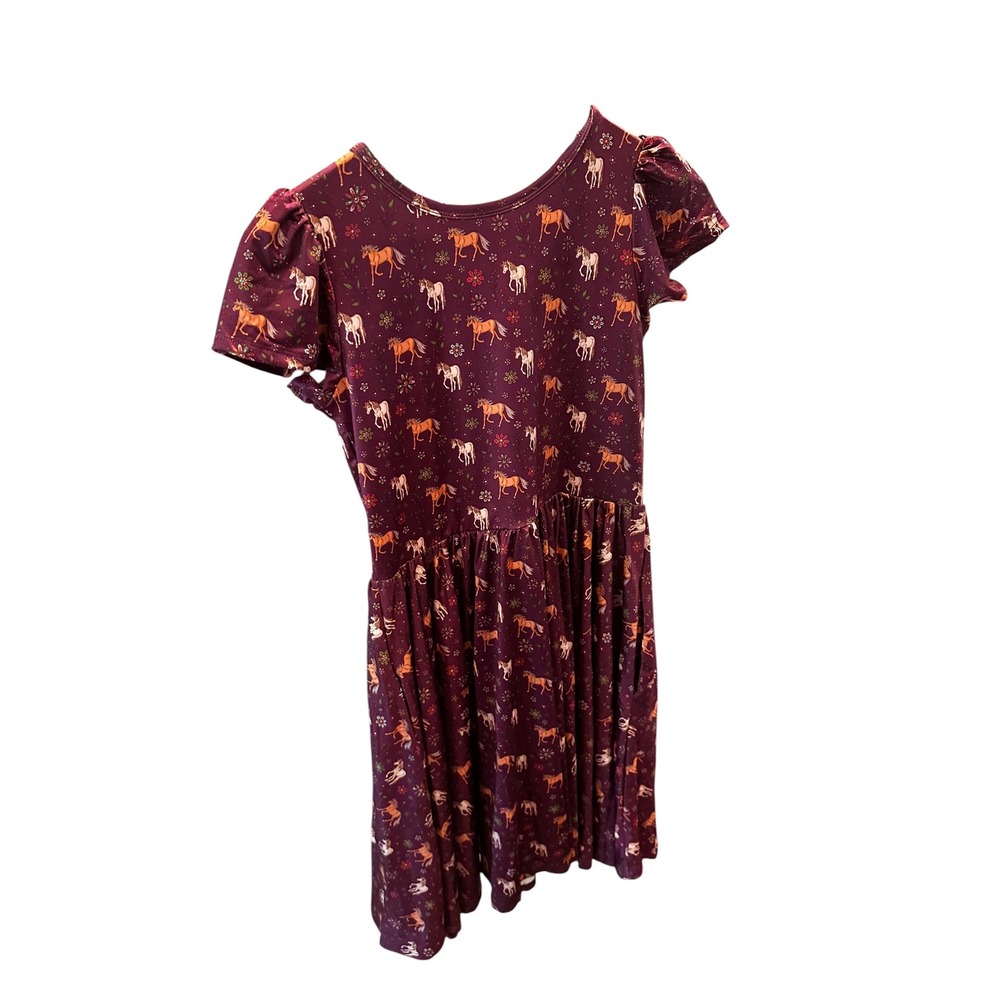 Charlie's Project Kids Purple Horse Unicorn Floral Puff Sleeve Dress NWT 16